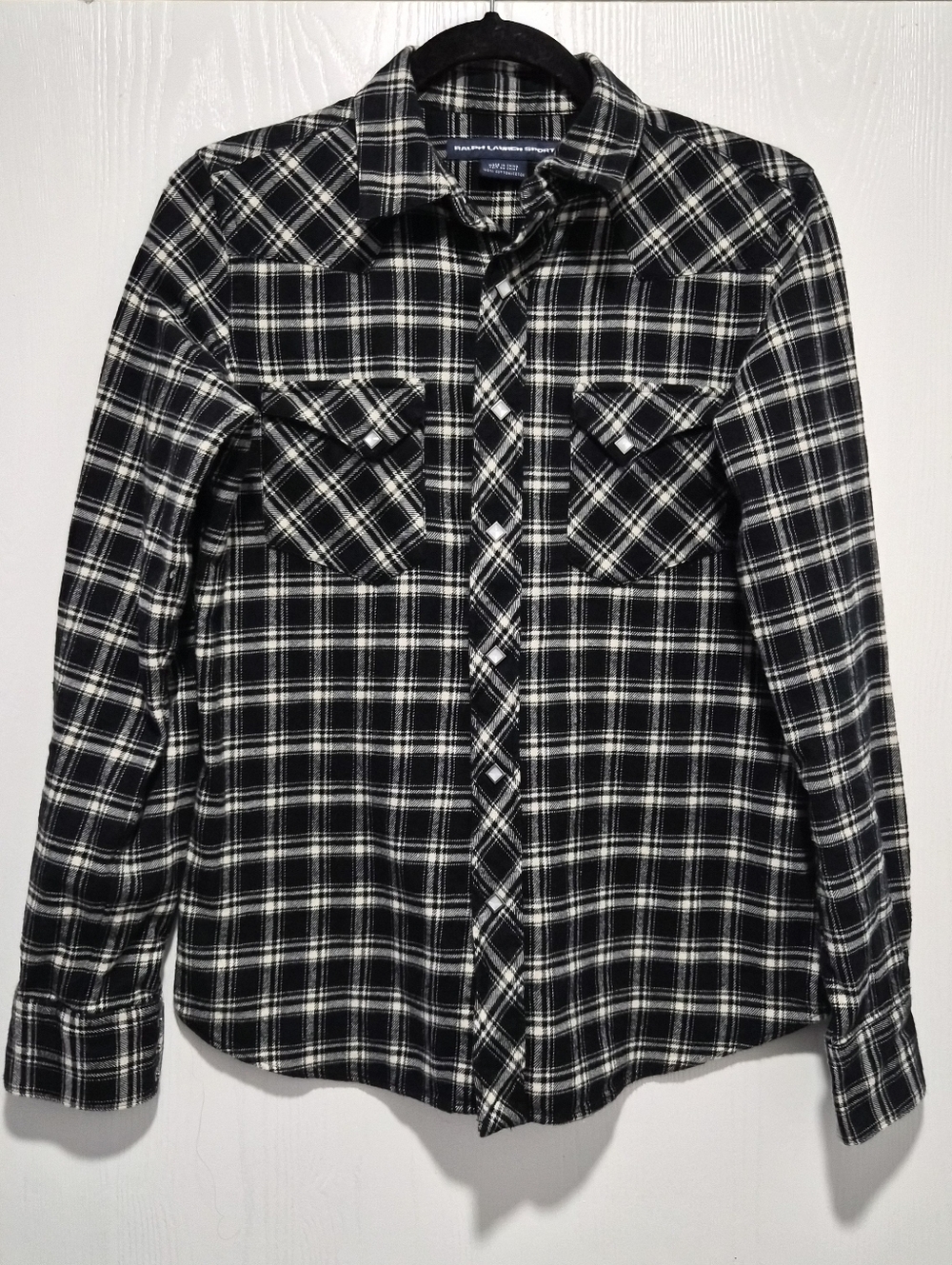 Ralph Lauren Sport Cotton Western Black And White Diamon Pearl Snap Shirt Sz 8